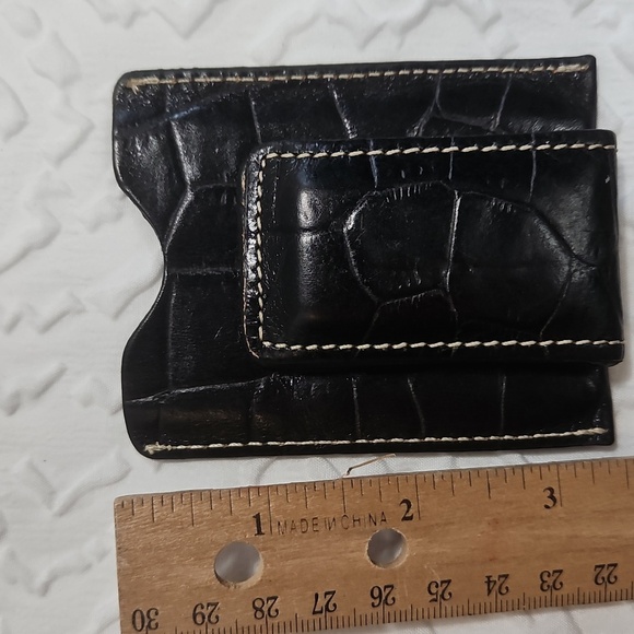 MENS BLACK LEATHER CARD CASE / CROC EMBOSSED WITH MONEY CLIP - Picture 2 of 8